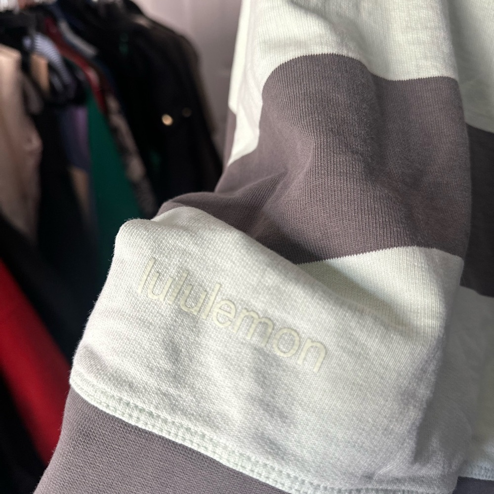 Lululemon Perfectly Oversized Cropped Crew Pack Stripe Grey Sage Kohlrabi Green - Picture 7 of 8